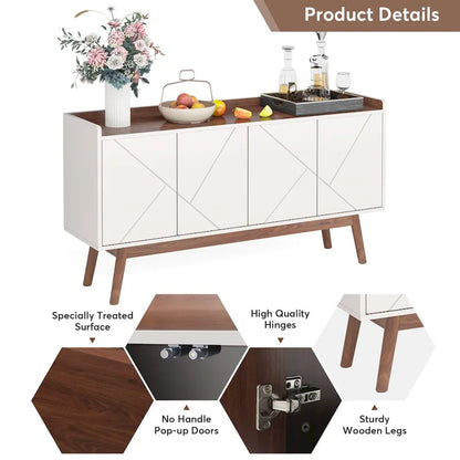 Wooden 4-door Buffet Sideboard with Storage for Kitchen Dining Room - N/A