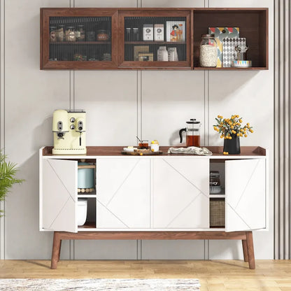 Wooden 4-door Buffet Sideboard with Storage for Kitchen Dining Room - N/A