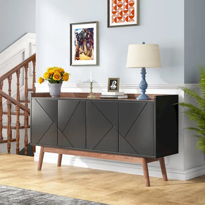 Wooden 4-door Buffet Sideboard with Storage for Kitchen Dining Room - N/A