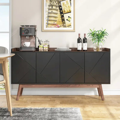 Wooden 4-door Buffet Sideboard with Storage for Kitchen Dining Room - N/A