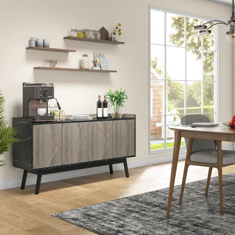 Wooden 4-door Buffet Sideboard with Storage for Kitchen Dining Room - N/A