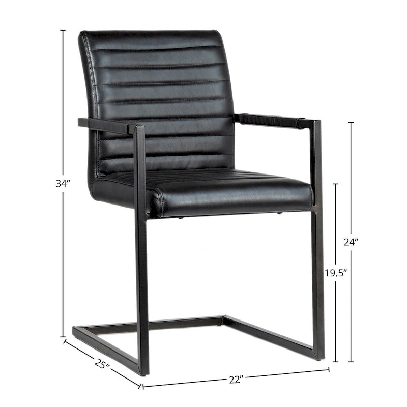 Greyson Genuine Full Grain Leather and Steel Modern Dining Arm Chair