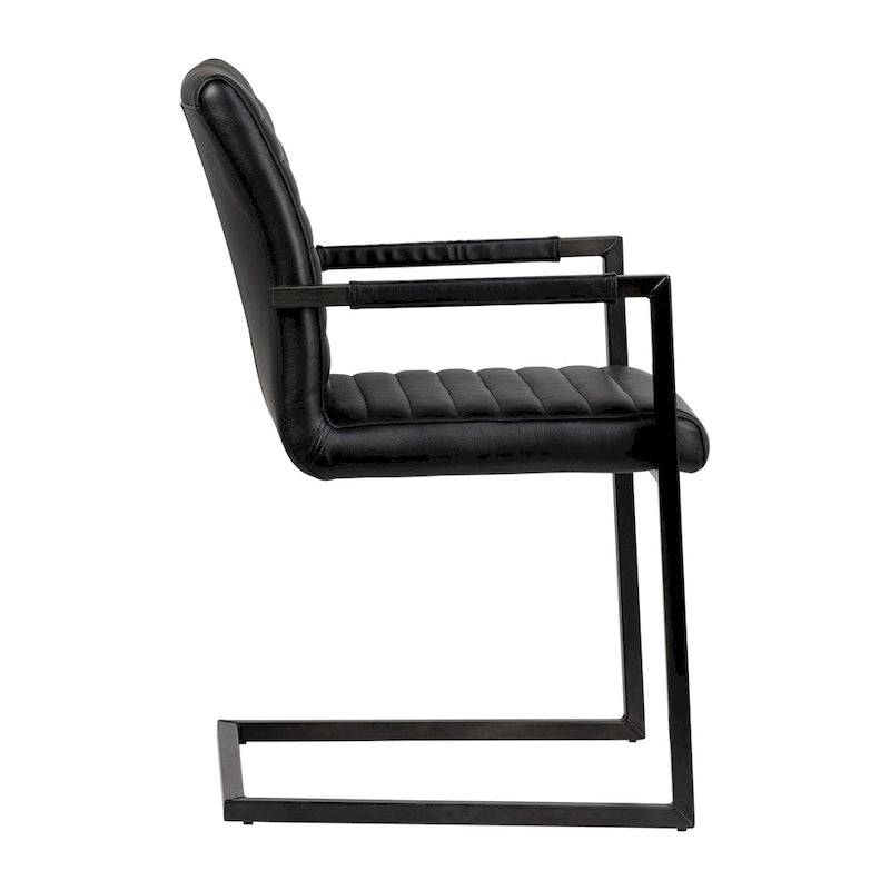 Greyson Genuine Full Grain Leather and Steel Modern Dining Arm Chair