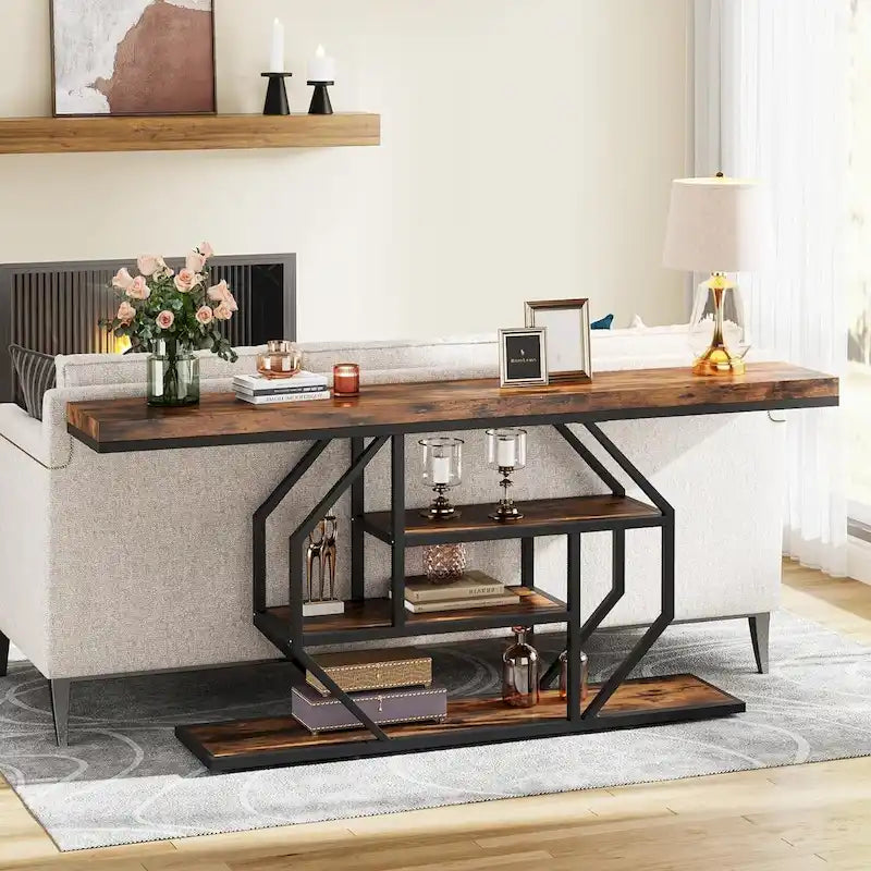 70.9 inch Extra Long Console Table, Modern Behind Couch Sofa Table, Faux Marble Entryway Table for Living Room, Hallway