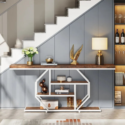 70.9 inch Extra Long Console Table, Modern Behind Couch Sofa Table, Faux Marble Entryway Table for Living Room, Hallway