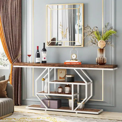 70.9 inch Extra Long Console Table, Modern Behind Couch Sofa Table, Faux Marble Entryway Table for Living Room, Hallway