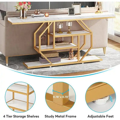 70.9 inch Extra Long Console Table, Modern Behind Couch Sofa Table, Faux Marble Entryway Table for Living Room, Hallway