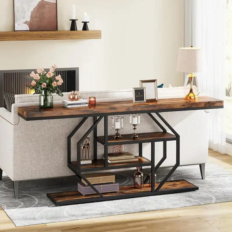 70.9 inch Extra Long Console Table, Modern Behind Couch Sofa Table, Faux Marble Entryway Table for Living Room, Hallway