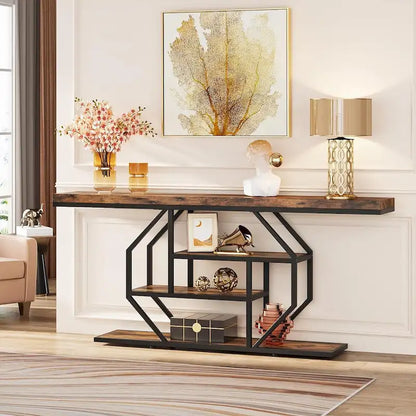 70.9 inch Extra Long Console Table, Modern Behind Couch Sofa Table, Faux Marble Entryway Table for Living Room, Hallway