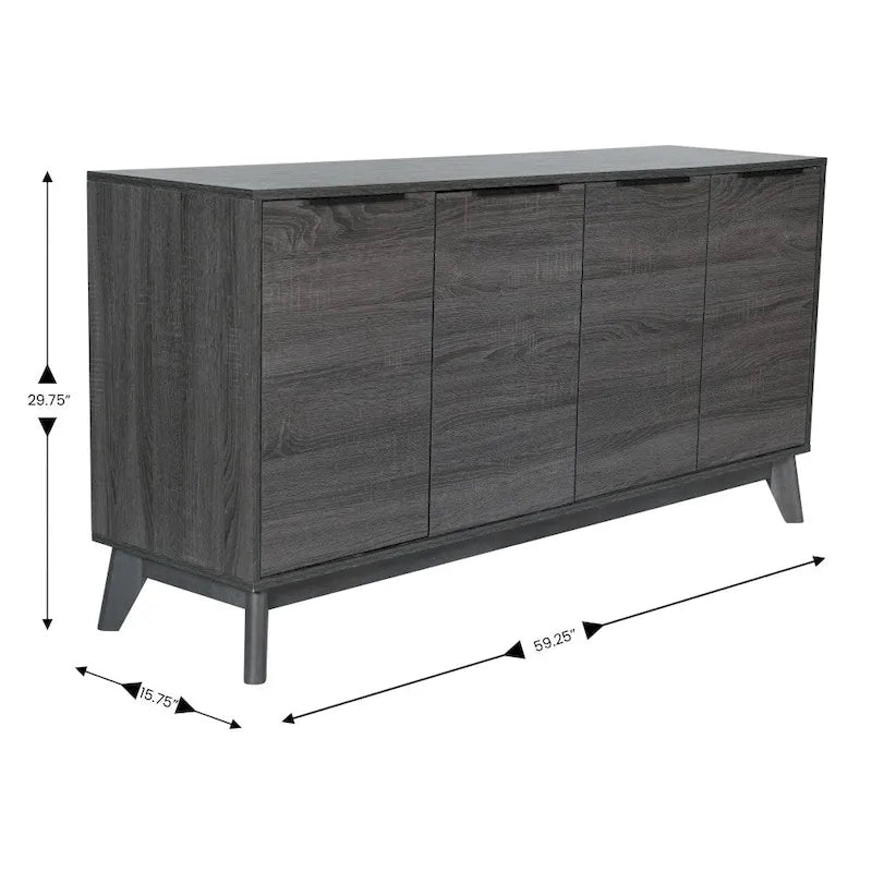 60 Buffet Cabinet with 4 Soft Close Doors and Adjustable Shelves - 15.75D x 59.25W x 29.75H
