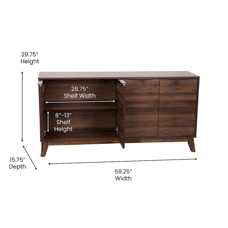60 Buffet Cabinet with 4 Soft Close Doors and Adjustable Shelves - 15.75D x 59.25W x 29.75H