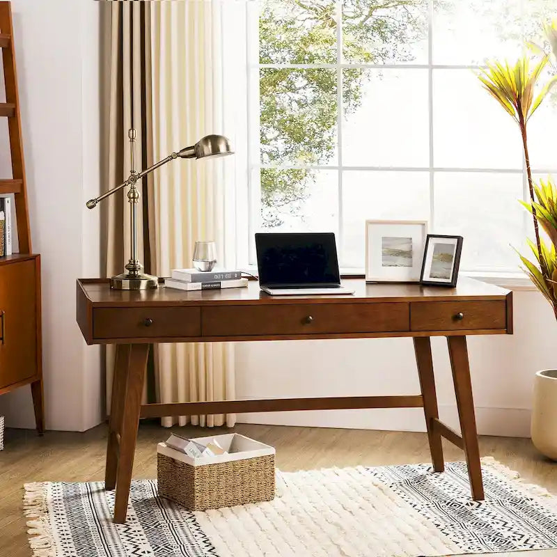Eugenia Mid-century Office Desk with Drawer Divider&Cable Management&Charging Station by HULALA HOME