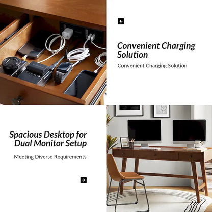 Eugenia Mid-century Office Desk with Drawer Divider&Cable Management&Charging Station by HULALA HOME