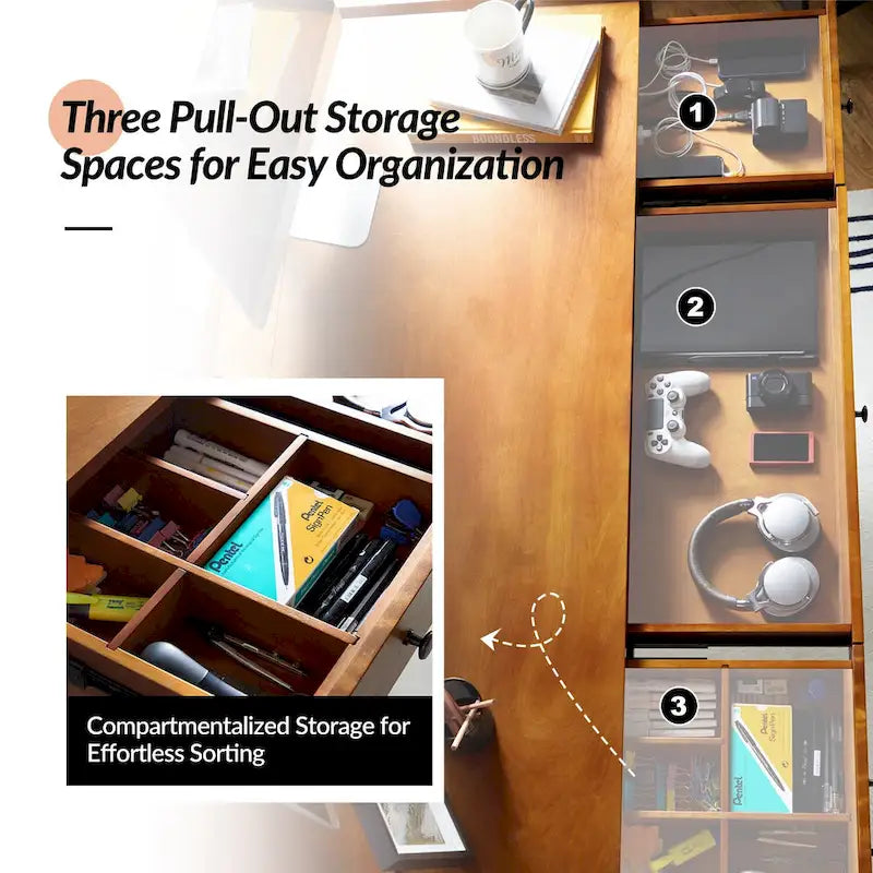 Eugenia Mid-century Office Desk with Drawer Divider&Cable Management&Charging Station by HULALA HOME