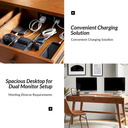 Eugenia Mid-century Office Desk with Drawer Divider&Cable Management&Charging Station by HULALA HOME