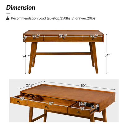 Eugenia Mid-century Office Desk with Drawer Divider&Cable Management&Charging Station by HULALA HOME