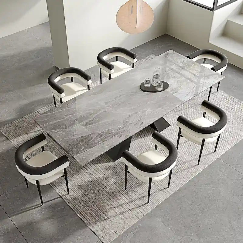 Modern Minimalist 6 - Person Sintered Stone Extendable Dining Set