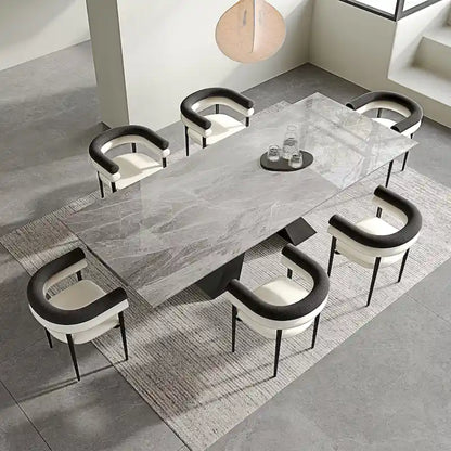 Modern Minimalist 6 - Person Sintered Stone Extendable Dining Set