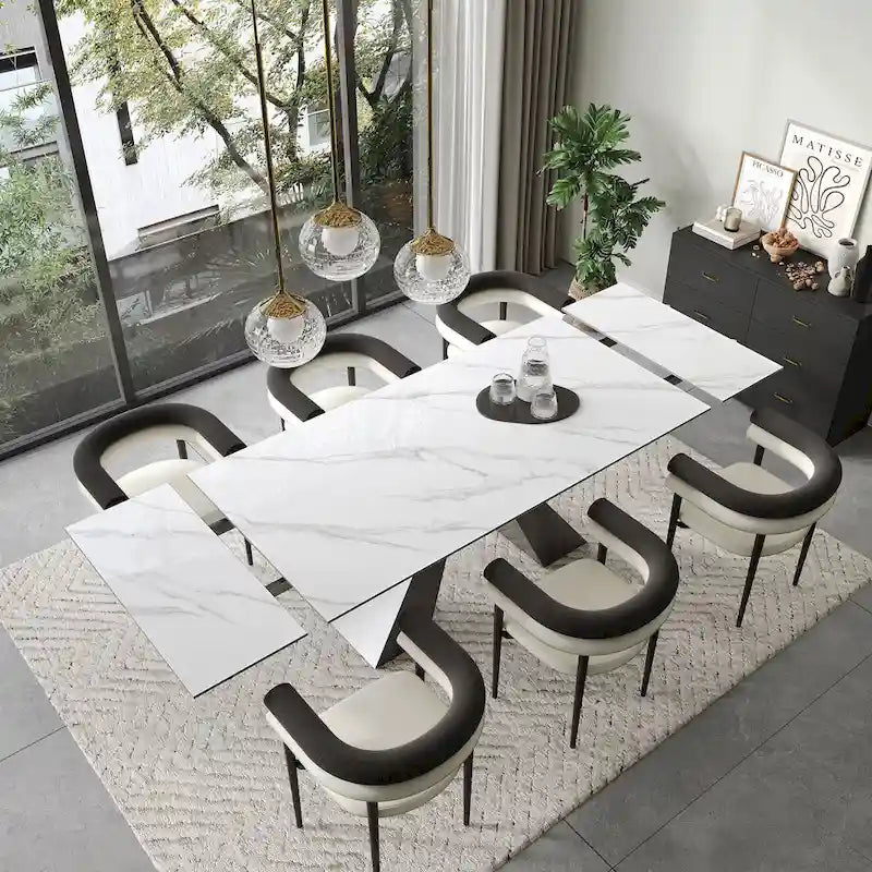 Modern Minimalist 6 - Person Sintered Stone Extendable Dining Set