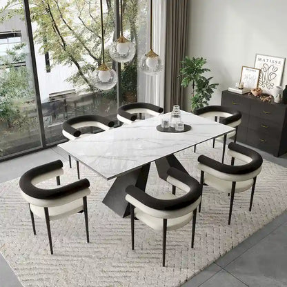 Modern Minimalist 6 - Person Sintered Stone Extendable Dining Set