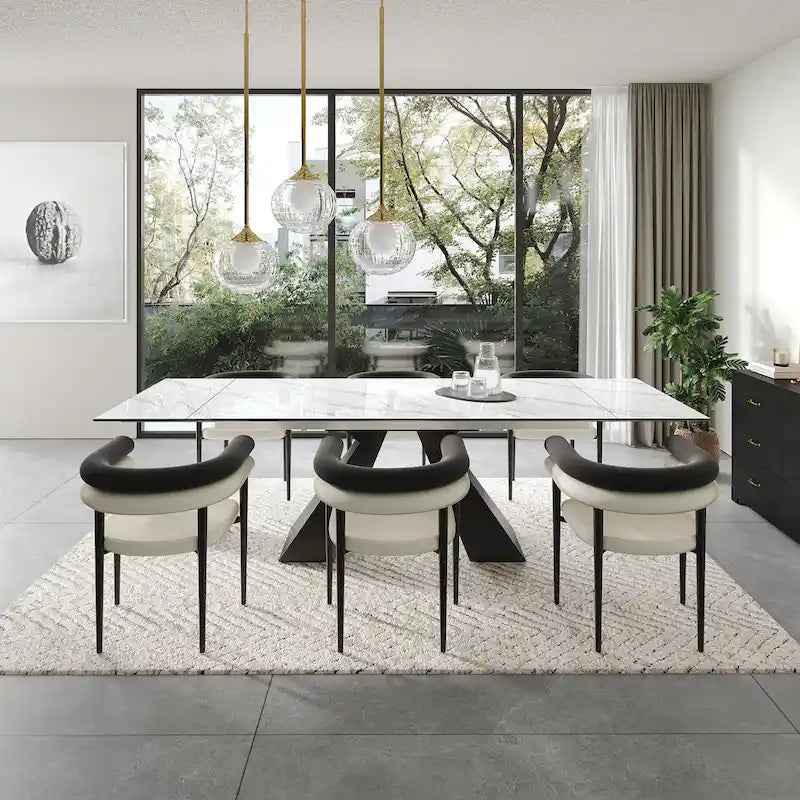 Modern Minimalist 6 - Person Sintered Stone Extendable Dining Set