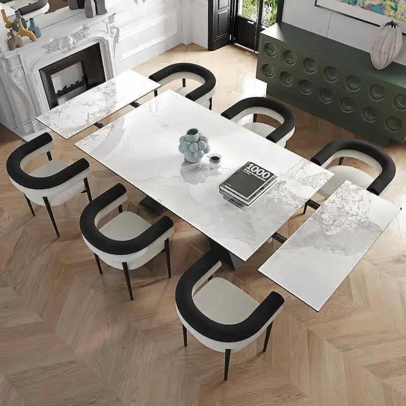 Modern Minimalist 6 - Person Sintered Stone Extendable Dining Set