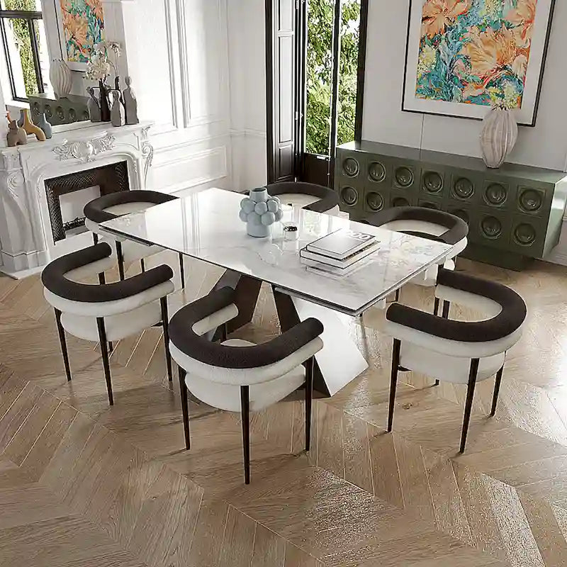 Modern Minimalist 6 - Person Sintered Stone Extendable Dining Set