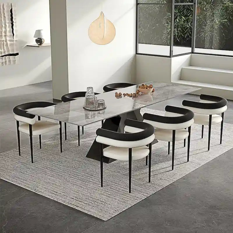 Modern Minimalist 6 - Person Sintered Stone Extendable Dining Set
