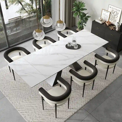 Modern Minimalist 6 - Person Sintered Stone Extendable Dining Set