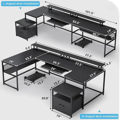 U Shaped Computer Desk L Shaped Gaming Desk File Drawer