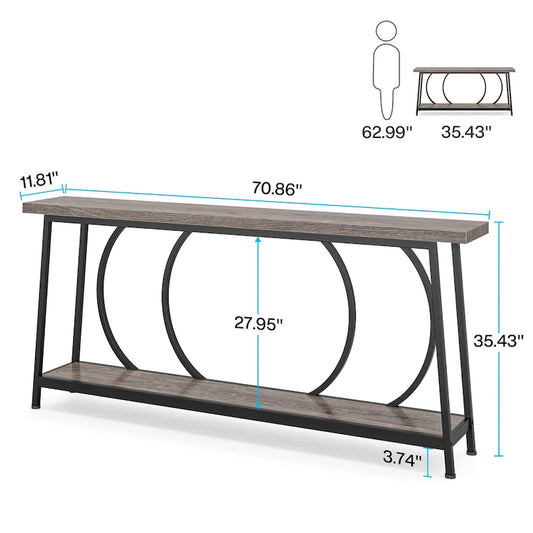 70.9 Inch Extra Long Narrow Sofa Console Table with Metal Frame for Entryway Living Room