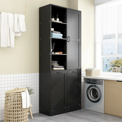 Sleek White Laundry Bathroom Cabinet with Unique Rotating Drawers