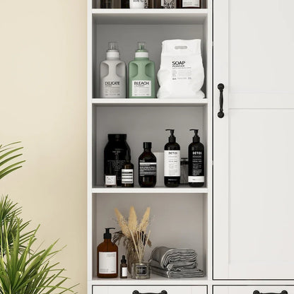 Sleek White Laundry Bathroom Cabinet with Unique Rotating Drawers