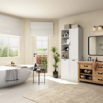 Sleek White Laundry Bathroom Cabinet with Unique Rotating Drawers