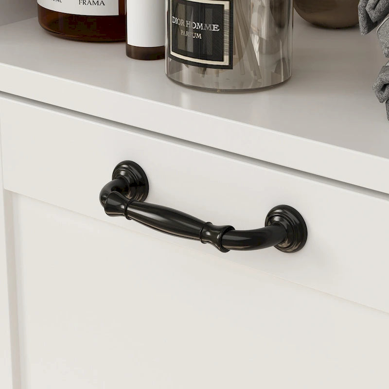 Sleek White Laundry Bathroom Cabinet with Unique Rotating Drawers