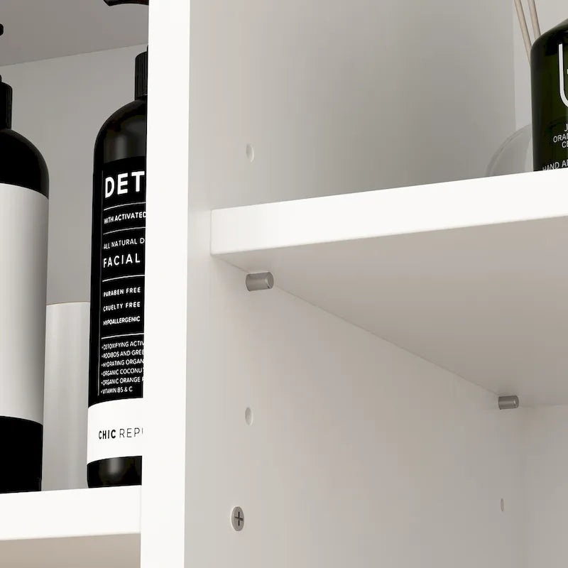 Sleek White Laundry Bathroom Cabinet with Unique Rotating Drawers