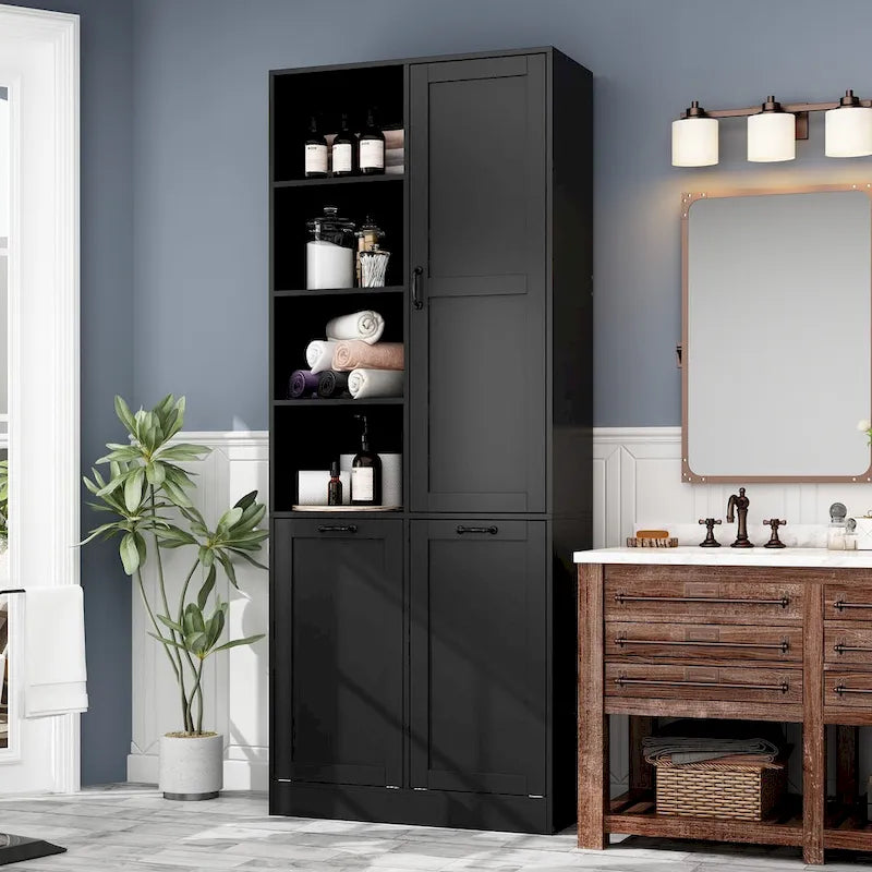 Sleek White Laundry Bathroom Cabinet with Unique Rotating Drawers