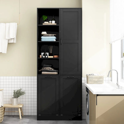 Sleek White Laundry Bathroom Cabinet with Unique Rotating Drawers