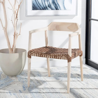 Munro Wanda Woven Leather & Solid Wood Accent Chair (Fully Assembled) - 22 W x 20.5 L x 28.5 H - 22Wx21Dx29H