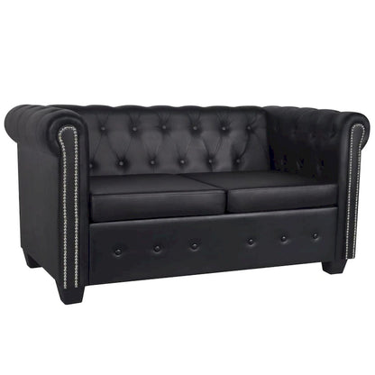 vidaXL Chesterfield Sofa Set 2-Seater and 3-Seater Black Faux Leather