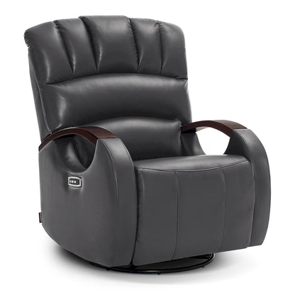 MCombo Power Swivel Glider Rocker Recliner with Adjustable Headrest for Nursery, Faux Leather PR616