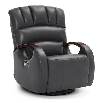 MCombo Power Swivel Glider Rocker Recliner with Adjustable Headrest for Nursery, Faux Leather PR616