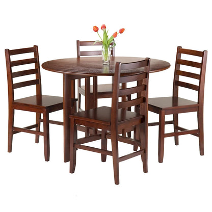 5-Pc Round Drop Leaf Table with Ladder-back Chairs, Walnut