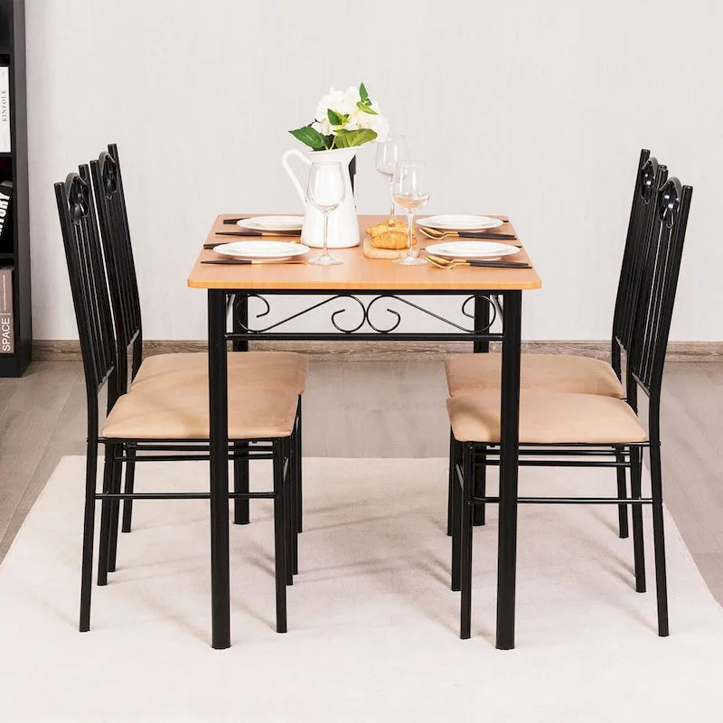 Costway 5 PC Dining Set Wood Metal Table 30 and 4 Chairs Kitchen