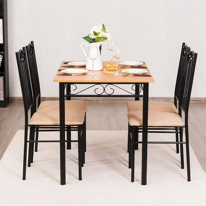 Costway 5 PC Dining Set Wood Metal Table 30 and 4 Chairs Kitchen