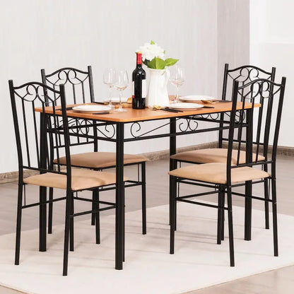 Costway 5 PC Dining Set Wood Metal Table 30 and 4 Chairs Kitchen