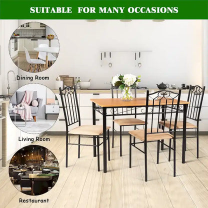Costway 5 PC Dining Set Wood Metal Table 30 and 4 Chairs Kitchen