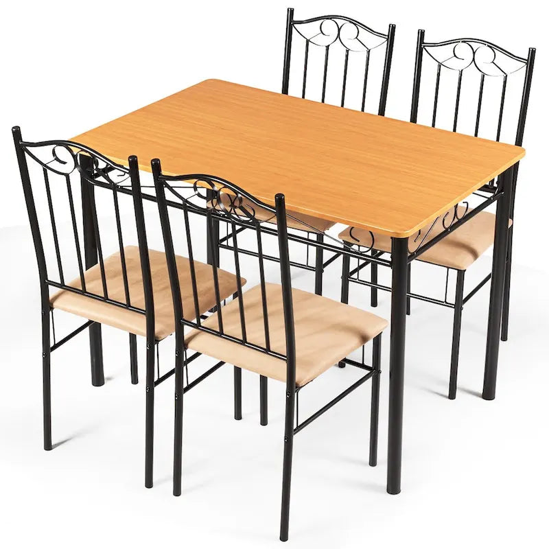 Costway 5 PC Dining Set Wood Metal Table 30 and 4 Chairs Kitchen