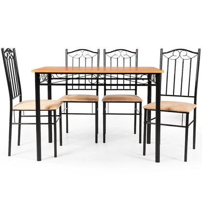 Costway 5 PC Dining Set Wood Metal Table 30 and 4 Chairs Kitchen