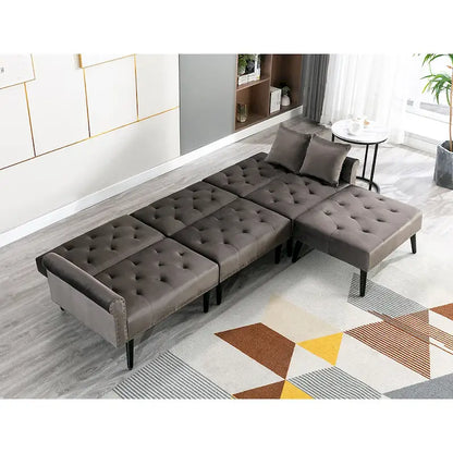 Convertible Velvet Sofa Couch, Sectional Sofa with Ottoman, Mid-Century Futon Sofa Bed - 32D x 100.7W x 29.9H
